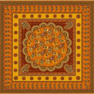 Salvatore Ferragamo Orange and Gold Paisley Horse Pocket Square